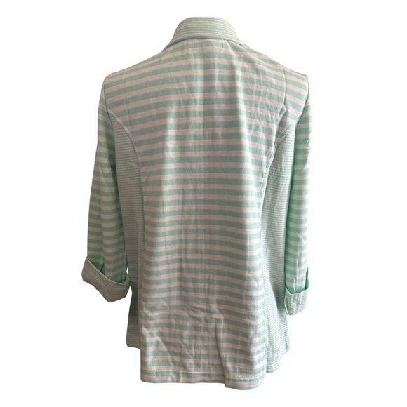 Womens Mint Green & White Striped Zip-Up Jacket With Foldable 3/4 Sleeves Size M - Picture 3 of 6